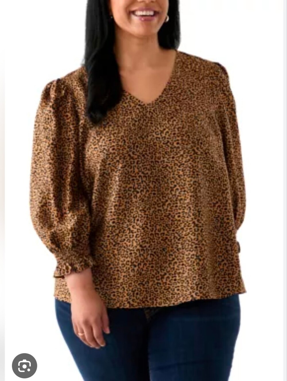 crown & ivy Tan and Black Leopard Print V-Neck Blouse